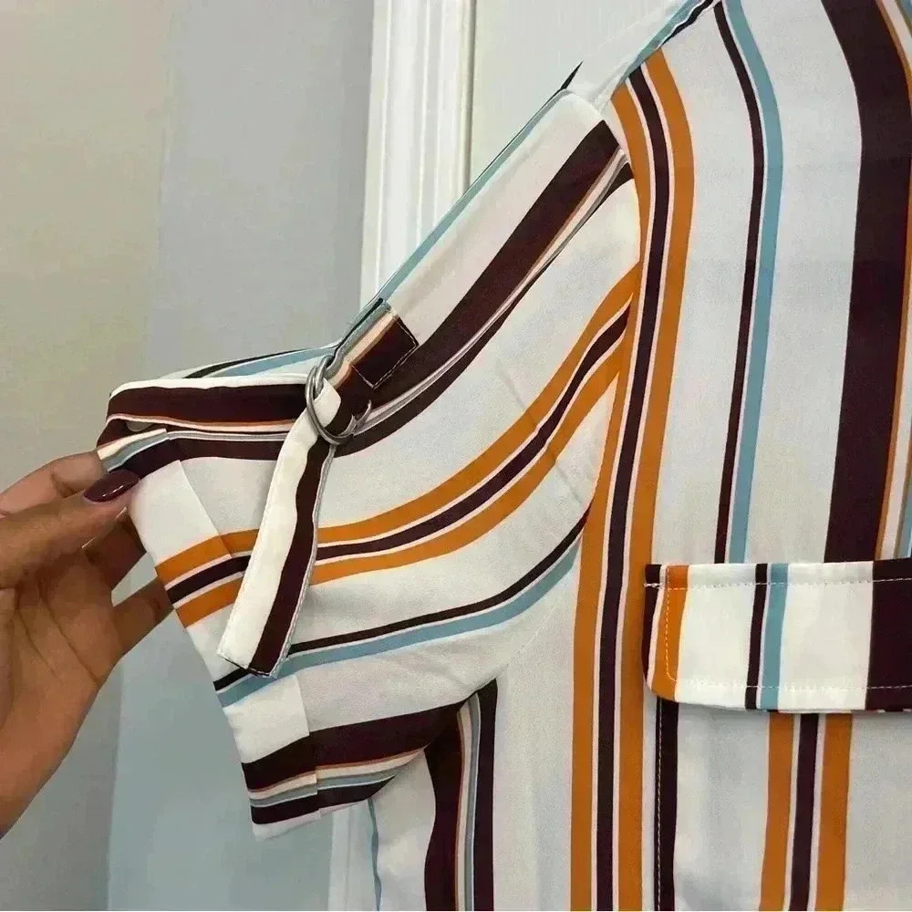 Striped Hi-Low Button Down Blouse by Cato - Picture 7 of 10